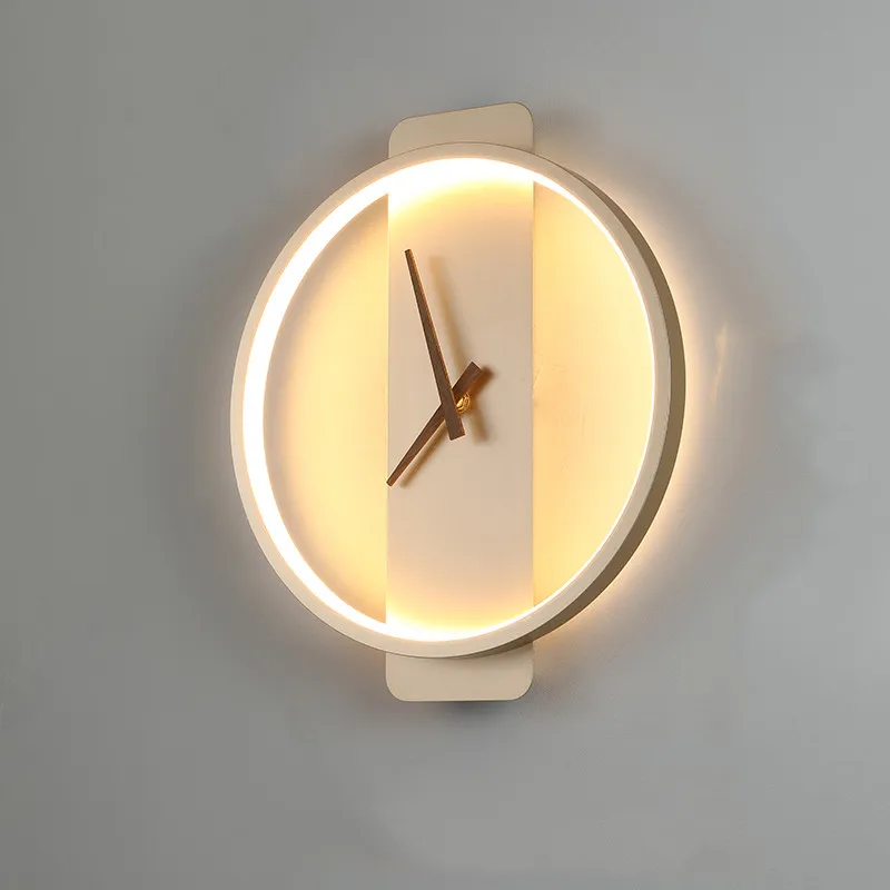 Nordic Wall Lamp Bedroom Bedside Lamp Clock Modeling Lamp (Black round style)
