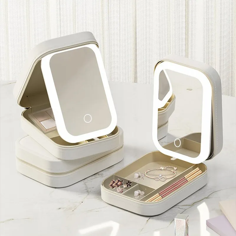 Makeup Storage Box With LED Light Mirror (Green)