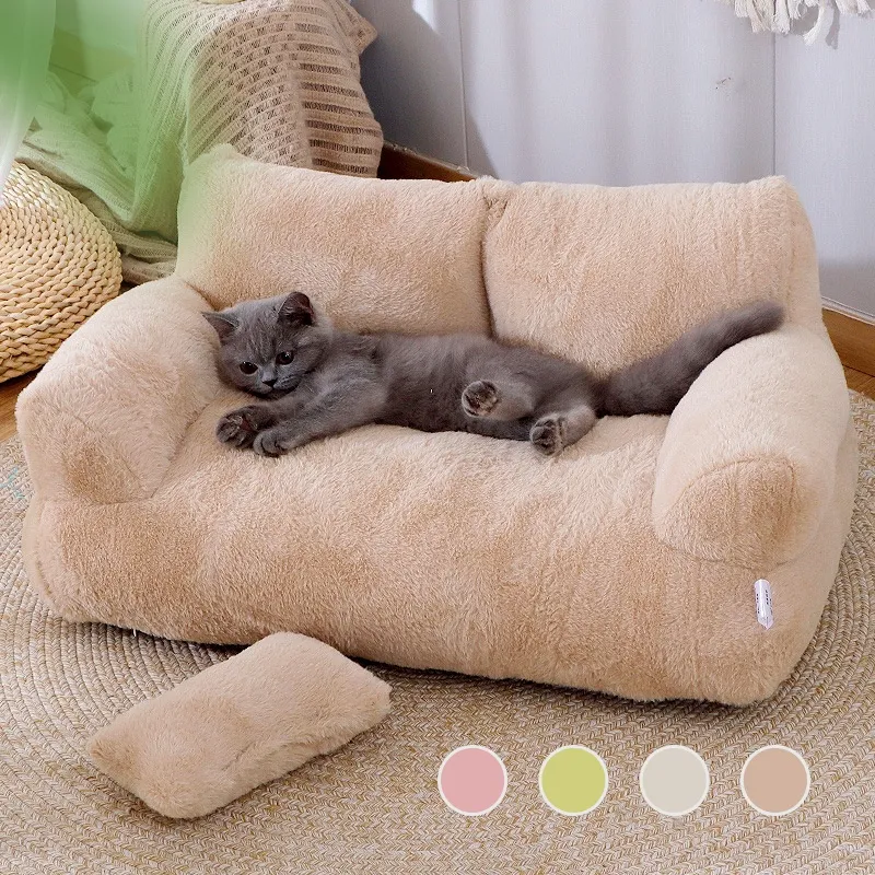 Luxury Cat Bed Sofa Winter Warm Cat Nest Pet Bed For Small Medium Dogs Cats Comfortable Plush Puppy Bed Pet Supplies (Cherry Blossom Powder, M)